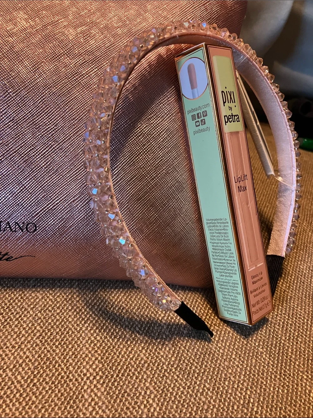Christian Siriano Metallic Rose Gold Cosmetic Pouch w FREE gift